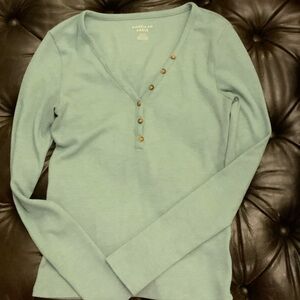 American Eagle Women's waffle Long Sleeve Henley Top-Fresh green